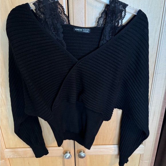 SHEIN Off-the-Shoulder Black Sweater - Picture 3 of 14